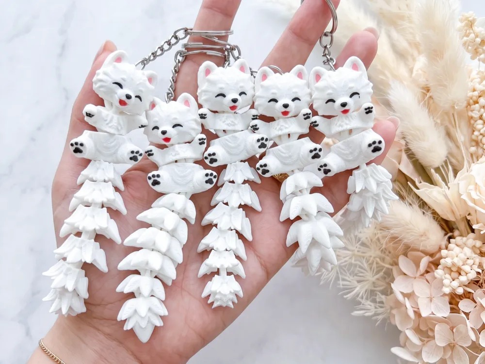 جاکلیدی ضد استرس و مفصلی روباه برفی (Articulated Arctic Fox) | محصول پرینت سه‌بعدی نیلی استور