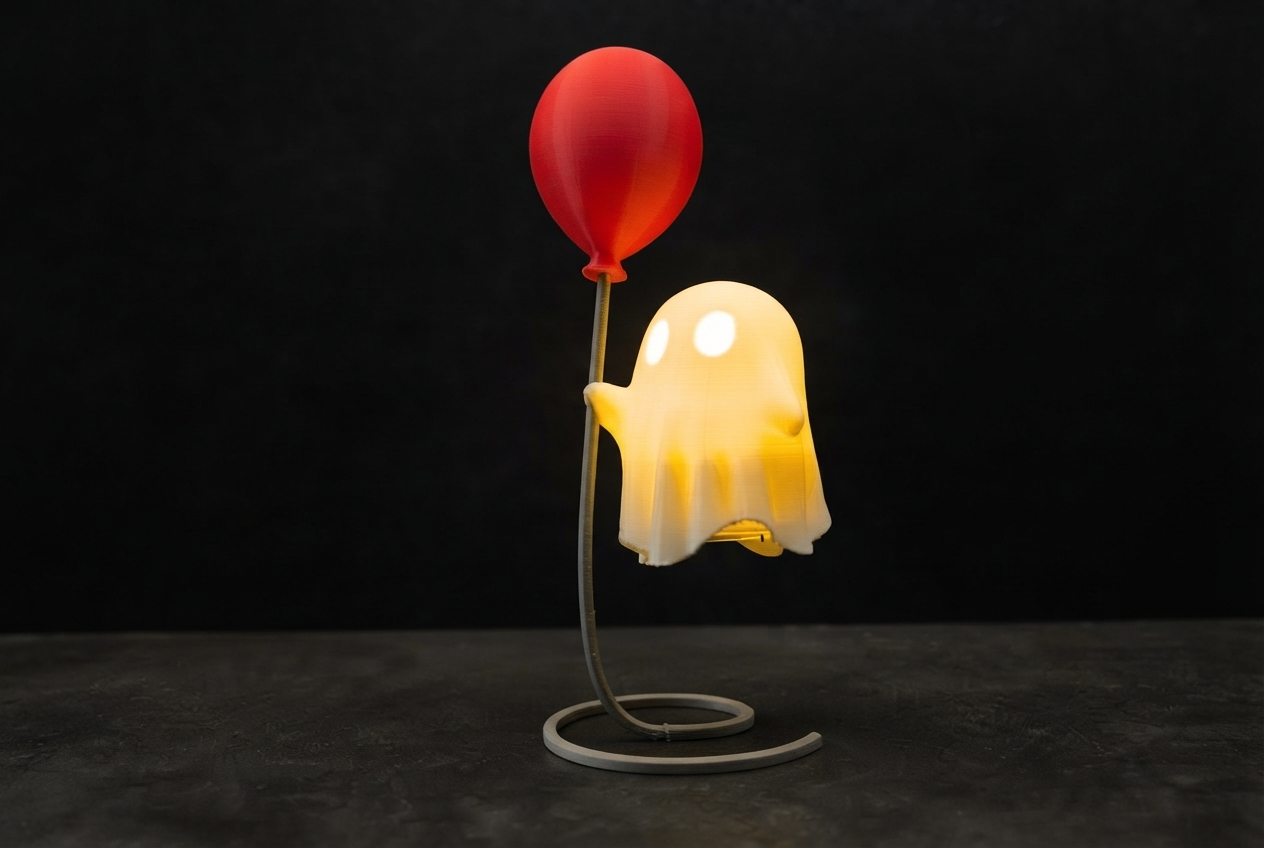 چراغ خواب رومیزی مدل «روح و بادکنک» (Ghost & Balloon) | محصول پرینت سه‌بعدی نیلی استور