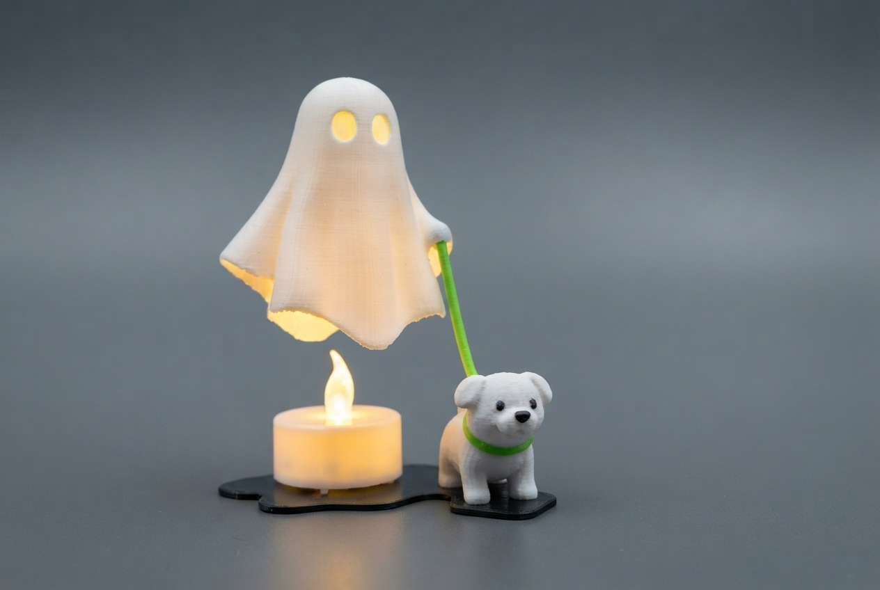 چراغ خواب و فیگور دکوراتیو مدل «روح و سگ خانگی» (Ghost Walking Dog) | محصول پرینت سهبعدی نیلی استور